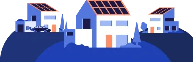 Several houses on a hill with solar panels