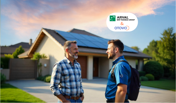 two men in front of garage with PV panels